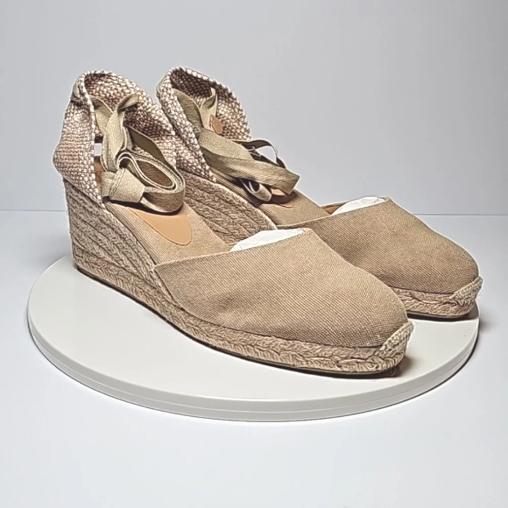 Castañer Carina Espadrille Wedge Sandals Ankle Tie Spain EU 41 US 10 NIB Neutral